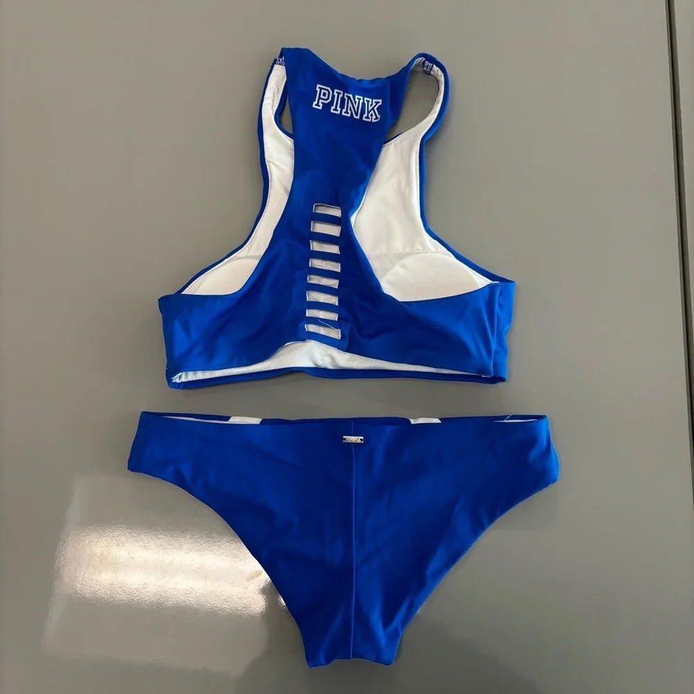 PINK Victoria's Secret Good Vibes Blue and White Bikini. Size XSmall - Picture 4 of 5